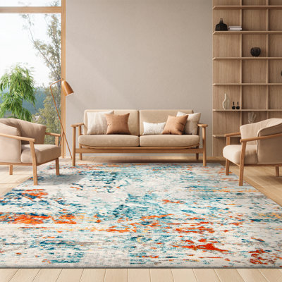 Felty Abstract Cream/Orange/Blue Rug