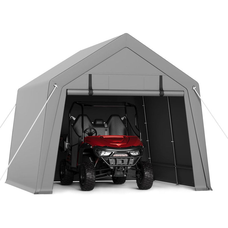 Carport Storage Shed, Portable Garage with Roll-up Zipper Door, Heavy Duty Waterproof Tarp, Storage for Motorcycle, Bike, Firewood, Garden Tools