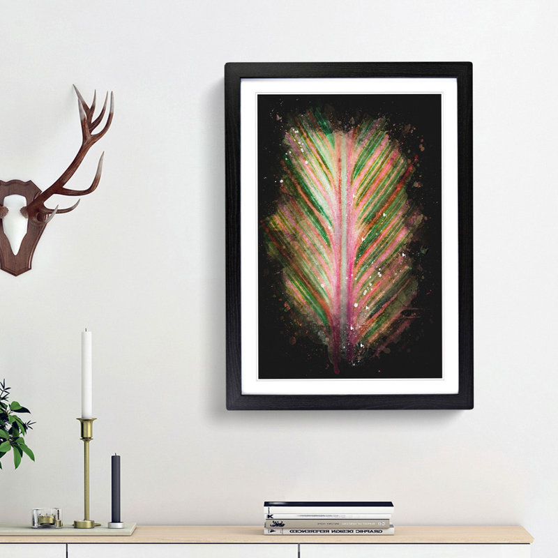 Leaf Stripes Paint Splash - Picture Frame Graphic Art, 33cm H x 24cm W x 2cm D, Black Framed