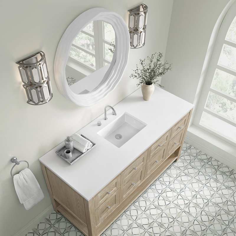 Breckenridge 60'' W Single Vanity, White Zeus Silestone, Whitewashed Oak, Widespread