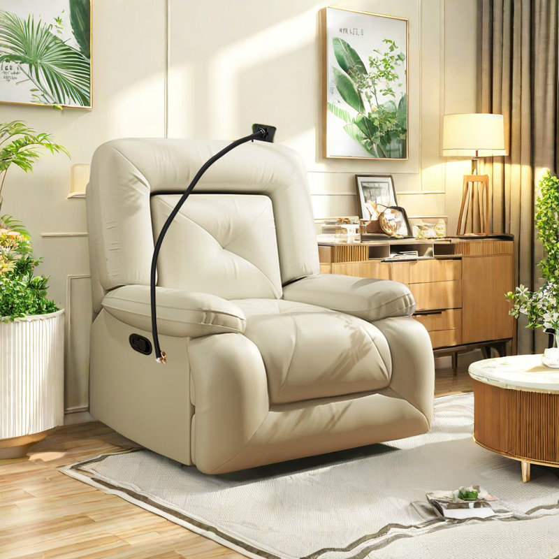 Fauteuil inclinable pivotant en faux cuir Taybree, Crème