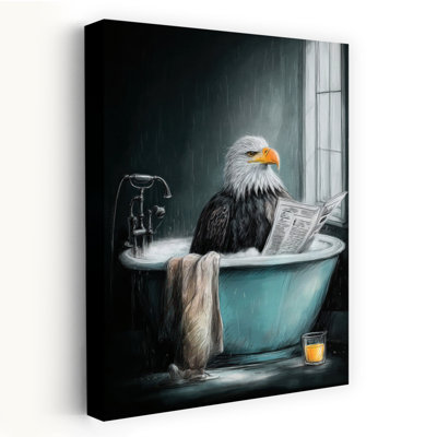 Aigle à tête blanche, lecture, bain, paisible, surréel, fantaisiste, oiseau, aigle, paysage animalier, art mural
