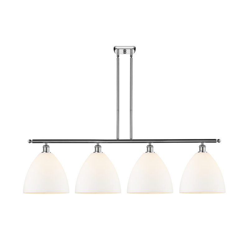 Luminaire suspendu linéaire à 4 lumières pour îlot de cuisine Allure, Blanc mat, DEL, Chrome poli