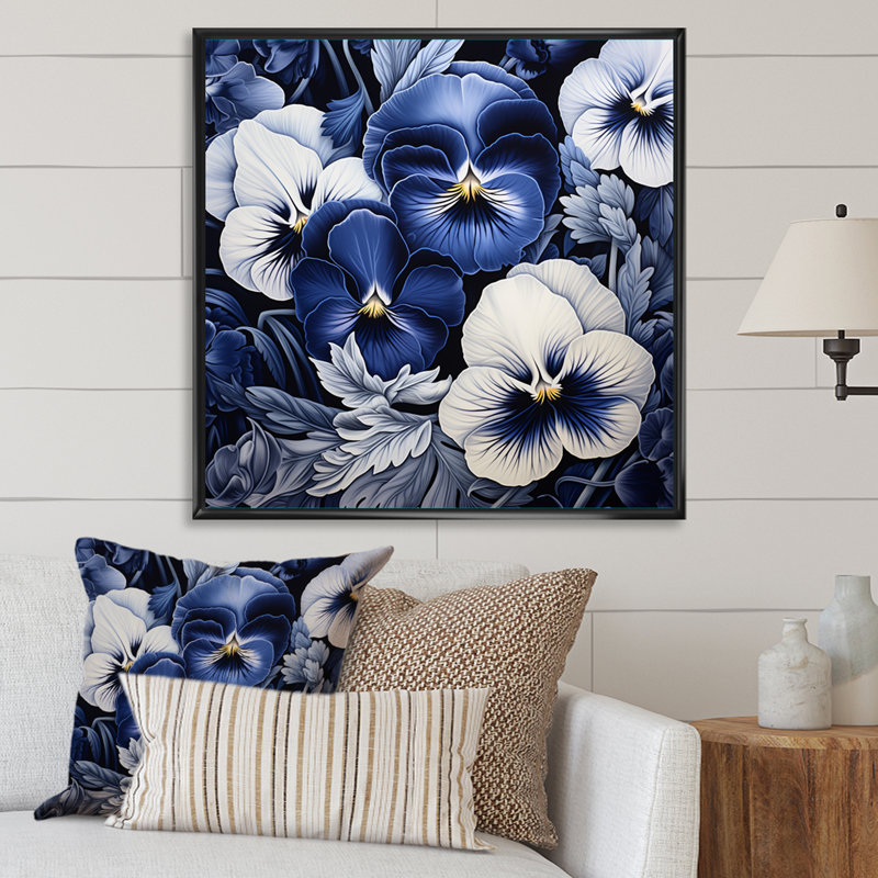 «Minimalisme Pansies In The Shadows», art mural sur toile, Cadre flottant noir, H 30 po x l 30 po x P 1 po