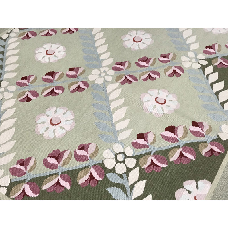 Hand-Knotted High-Quality Green Runner