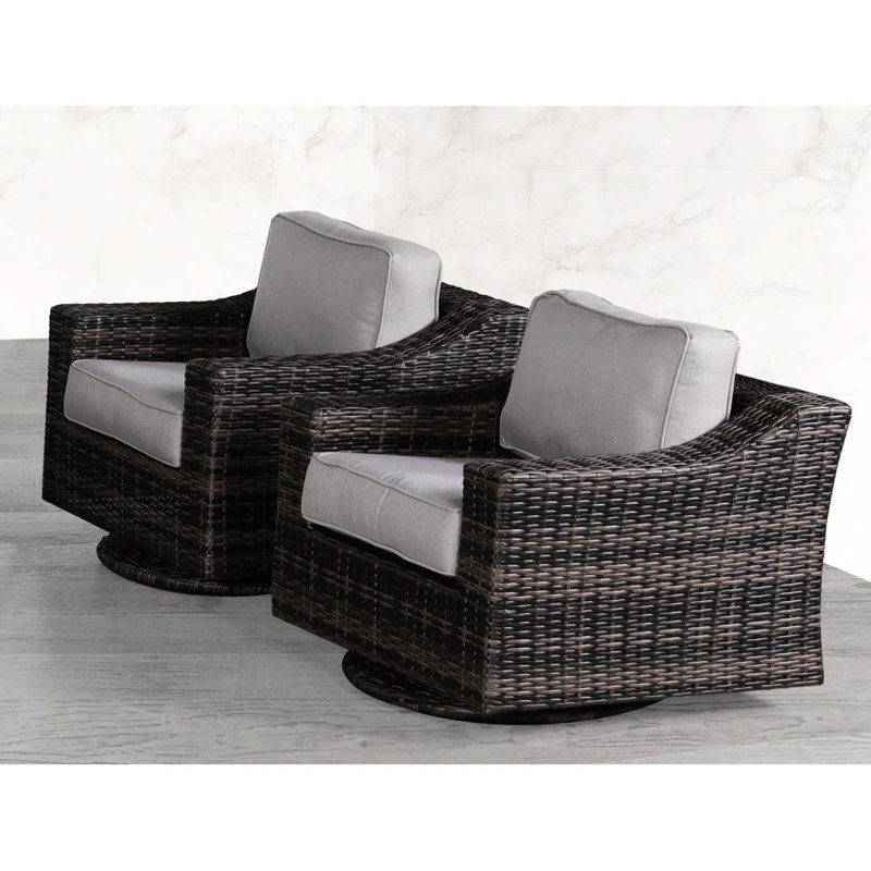 Outdoor Patio Swivel Armchair With Cushions - Fully Built, 360 Swiveling, Weather- Material, Removable Washable Cushions, 5" High Foam, Fade- , 600 Lb Capacity Chair Comfort Ready To Use, Base, Resin