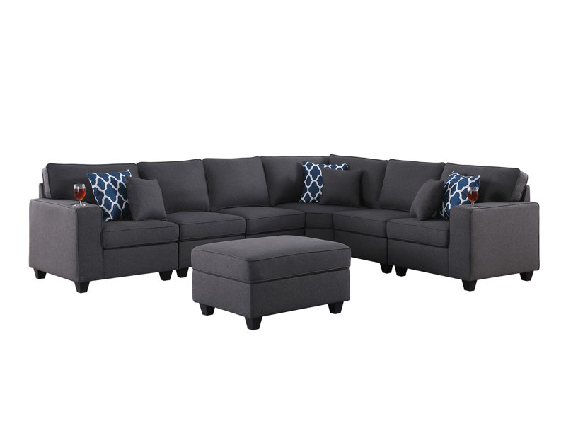 Canapé modulaire en L gris foncé de 7 po avec repose-pieds et porte-gobelet Cooper