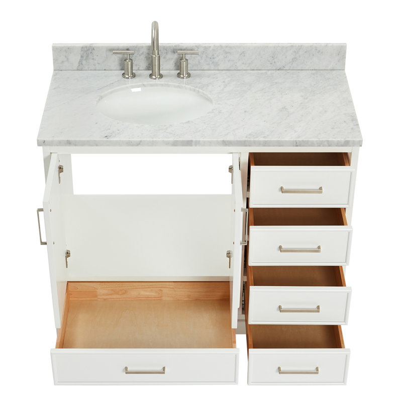 43 " W Freestanding Standard Free Standing 1 Single Vanity Bathroom Vanity With Carrara Marble Top, White