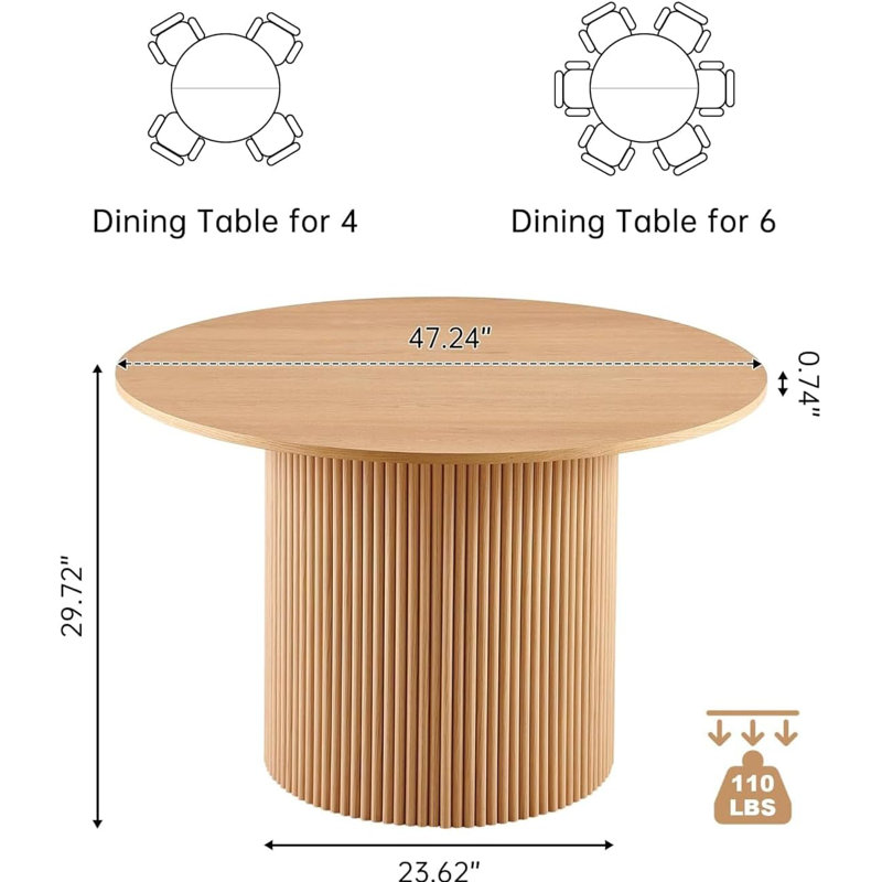 Orchid 47 Inch Oak Color Wood Round Pedestal Dining Table, Oak
