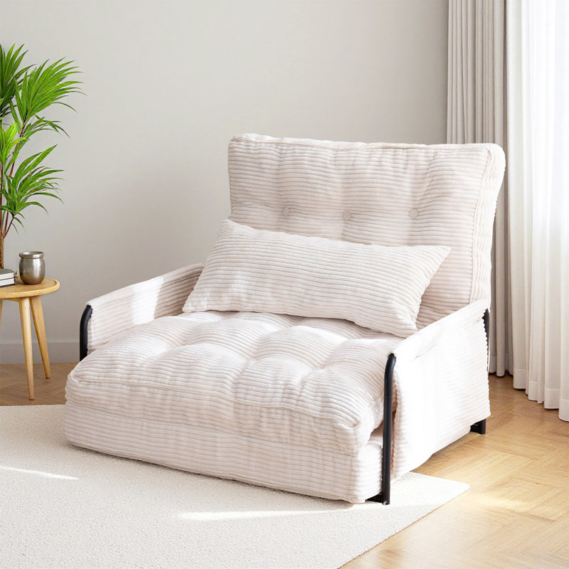 Bean Bag sofa,Floor Sofa Bed, Beige Corduroy, 25.6" H x 30" W x 25.6" D
