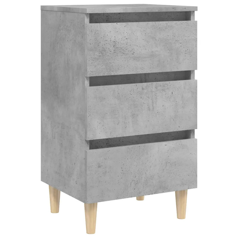 Solihull Bed Cabinet with Solid Wood Legs, Concrete Grey, 1