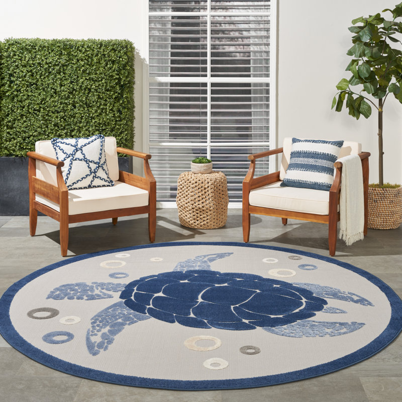 Toxey Animals Blue/Gray/Navy Blue Indoor/Outdoor Area Rug, Round 7'10"