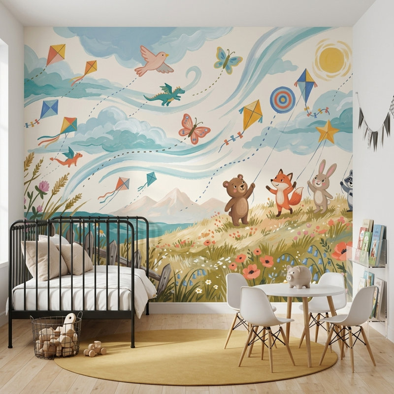 Papier peint fantaisiste pastel paysage fantaisiste, 100 po x 96 po, Peler et coller