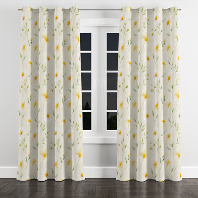 Floral Blackout Curtains - Yellow Soft Daisy Sunshine Grommet Curtain - 1 Panel