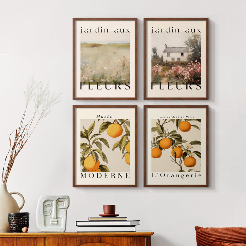 «Vintage Floral Print XXXV», 4 pièces, Noyer, H 32 po x l 10 po