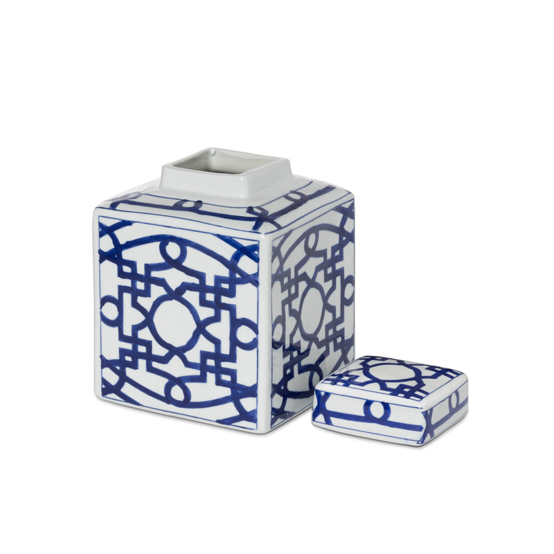 Imperial Ceramic Geometric Square Jar, Indigo, Small, 11.02" H x 5.7" W x 5.7" D, White, 40 pieces