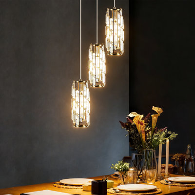 Grasmere 3 - Light Cluster Cylinder Dimmable Pendant with Crystal Accents