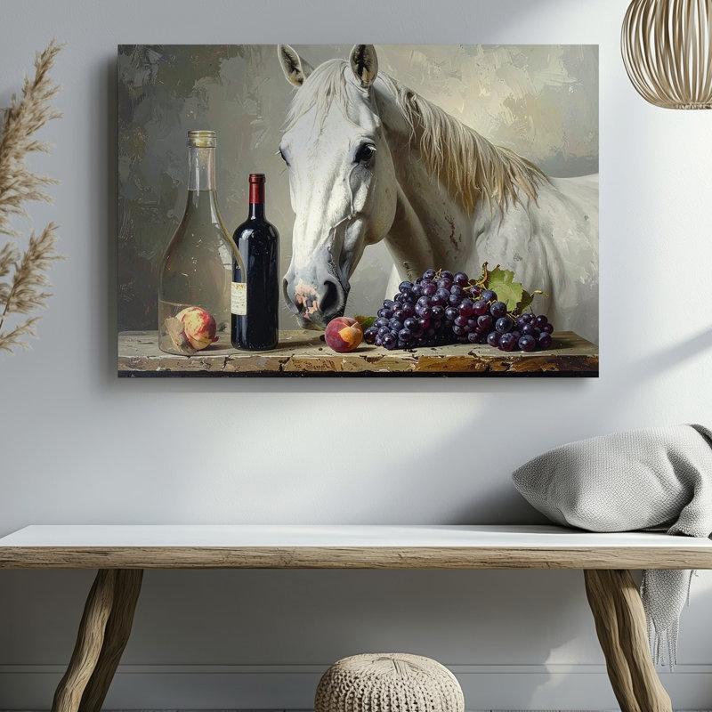 Toile murale fantaisiste «cheval et vin», H 9 po x l 12 po