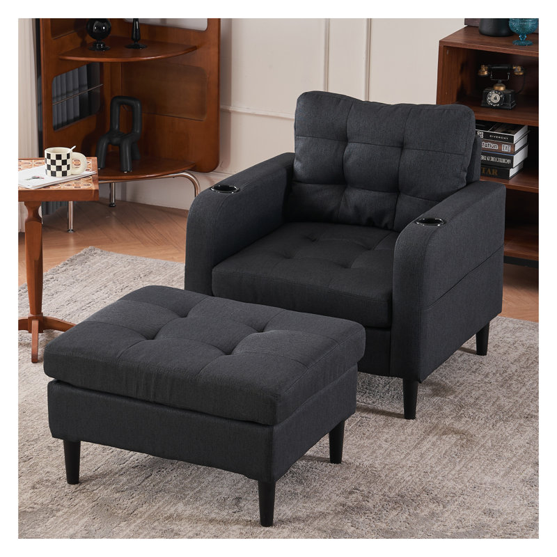 Ensemble de fauteuil capitonné et repose-pieds gris foncé