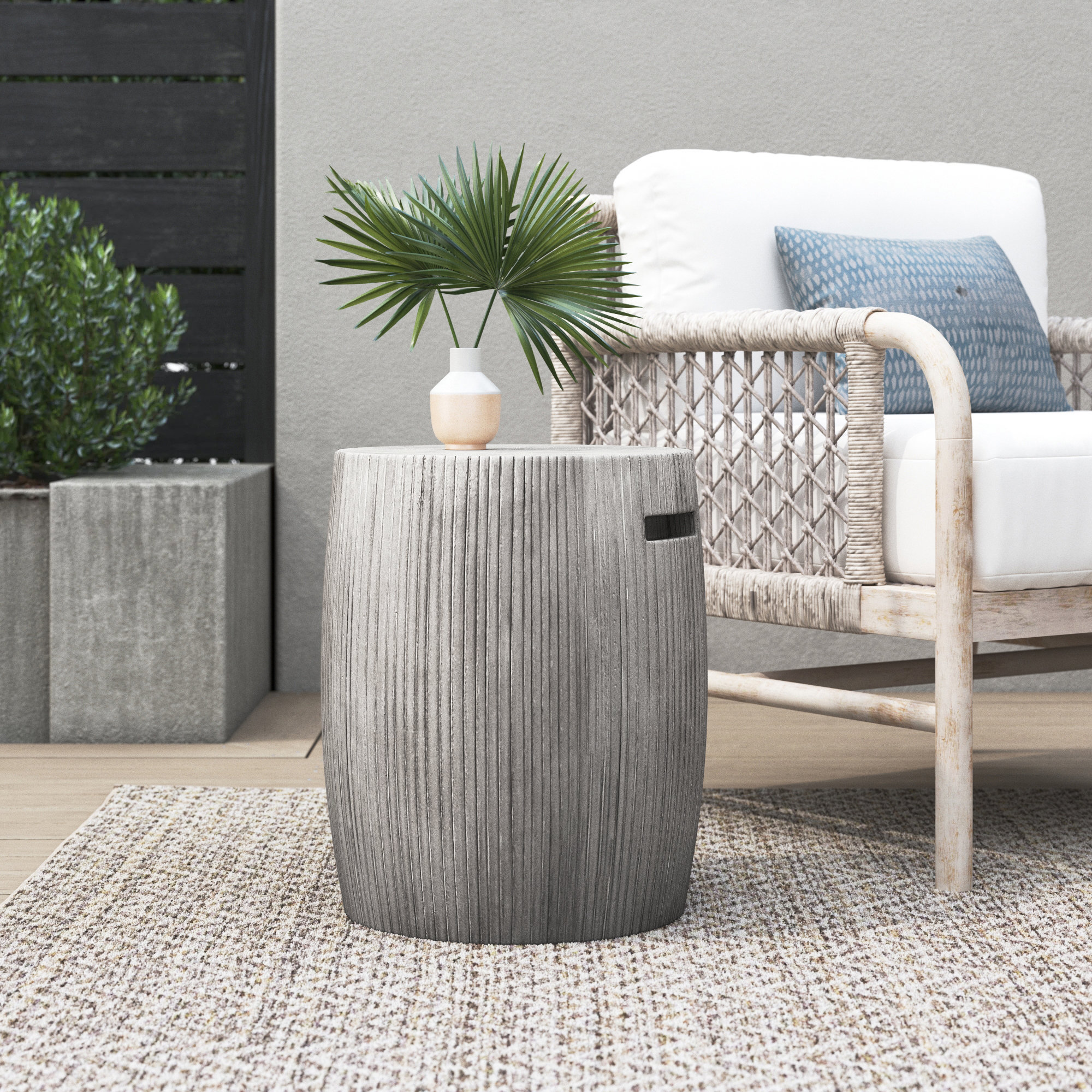 Lionel Round Outdoor Side Table, Gray