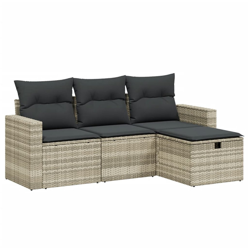  Ensemble de canapé de jardin en rotin de polyester gris clair, acier modulaire moyen