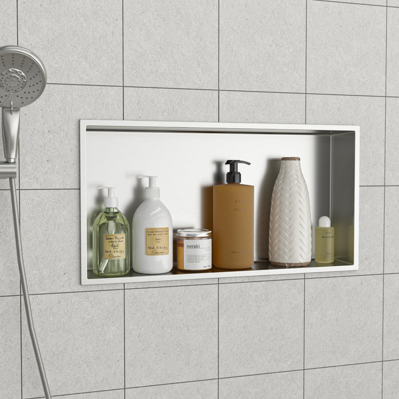 Niche de salle de bain en acier inoxydable, Nickel brossé, H 12 po x l 14 po