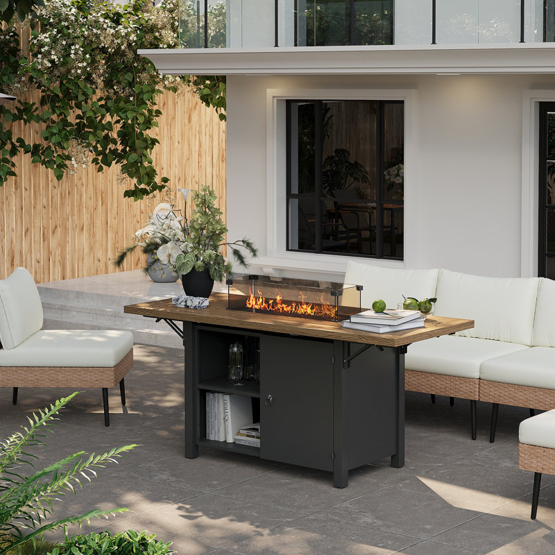 55" Expandable Propane 50,000 BTU Firepit Table With Cover & CSA Certification, Black