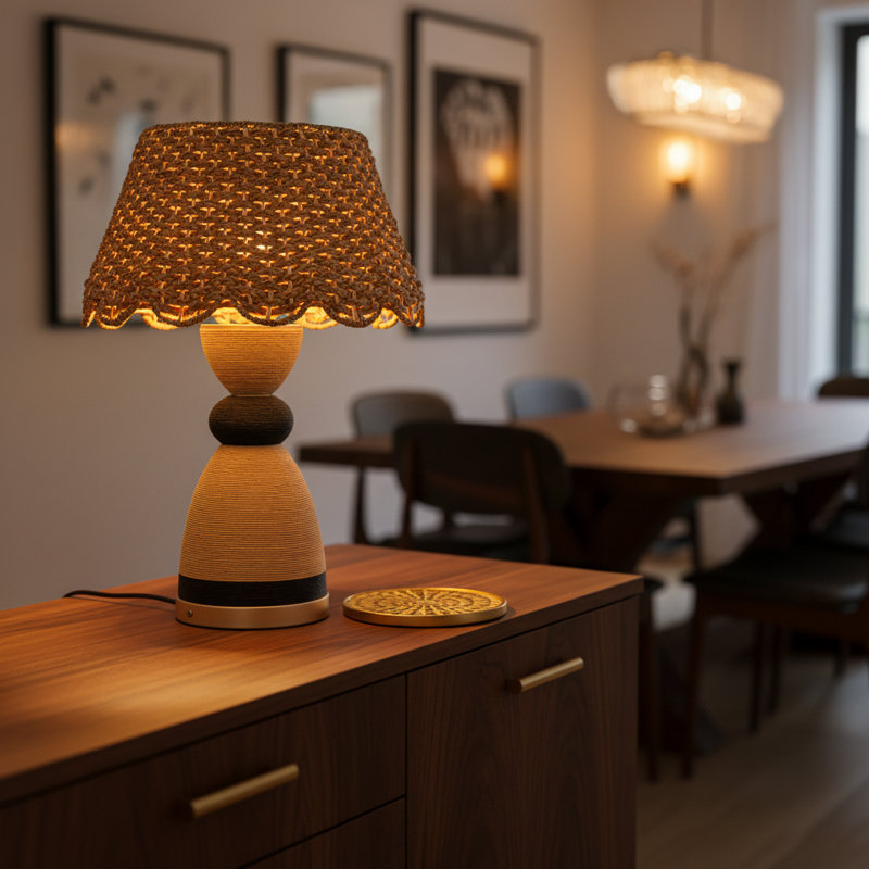 Lampe de table en rotin 24 po avec gradateur tactile USB 3 voies Flora