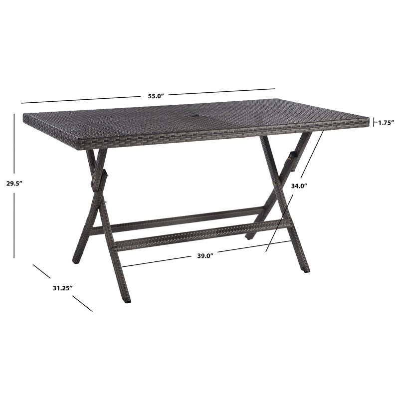 Ched Rectangular Wicker/Rattan Outdoor Folding Dining Table, Grey
