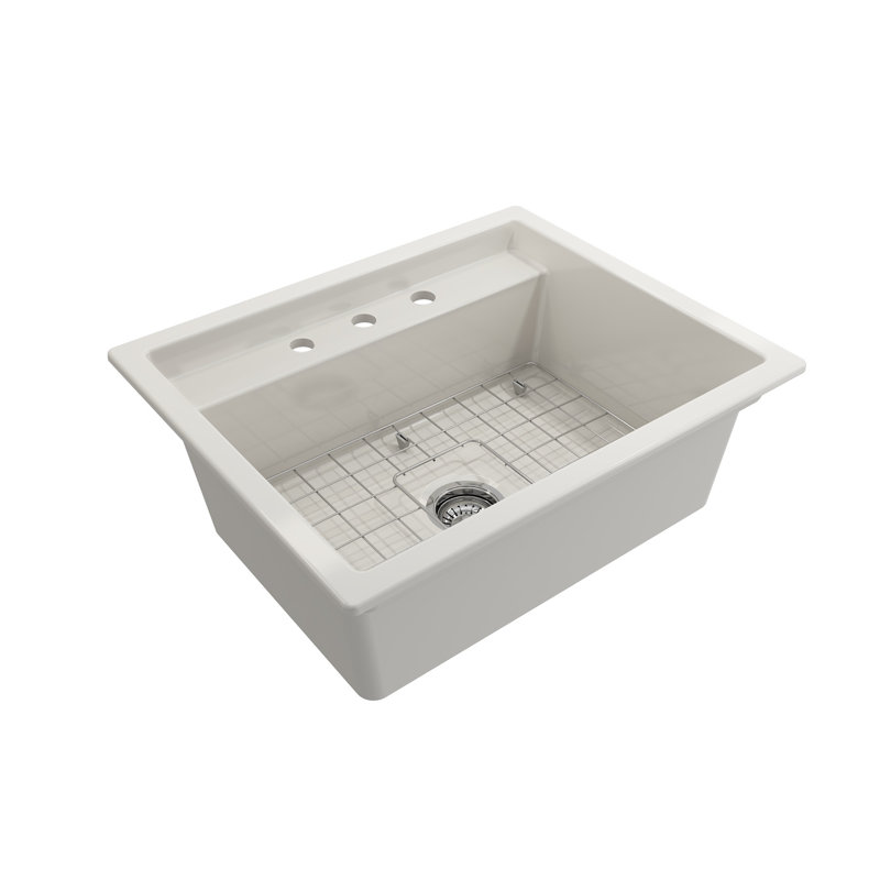 Baveno 27'' L Single Basin Kitchen Sink, Biscuit, 3 hole