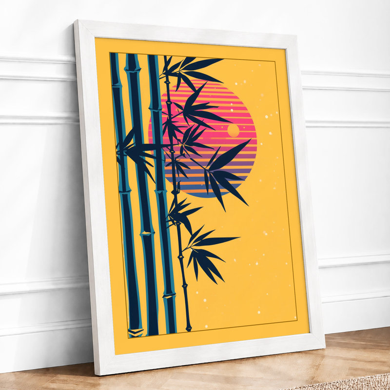 Bamboo and Rising Sun Japandi - Framed Print, A4 - 29.7 x 21.0 cm, White