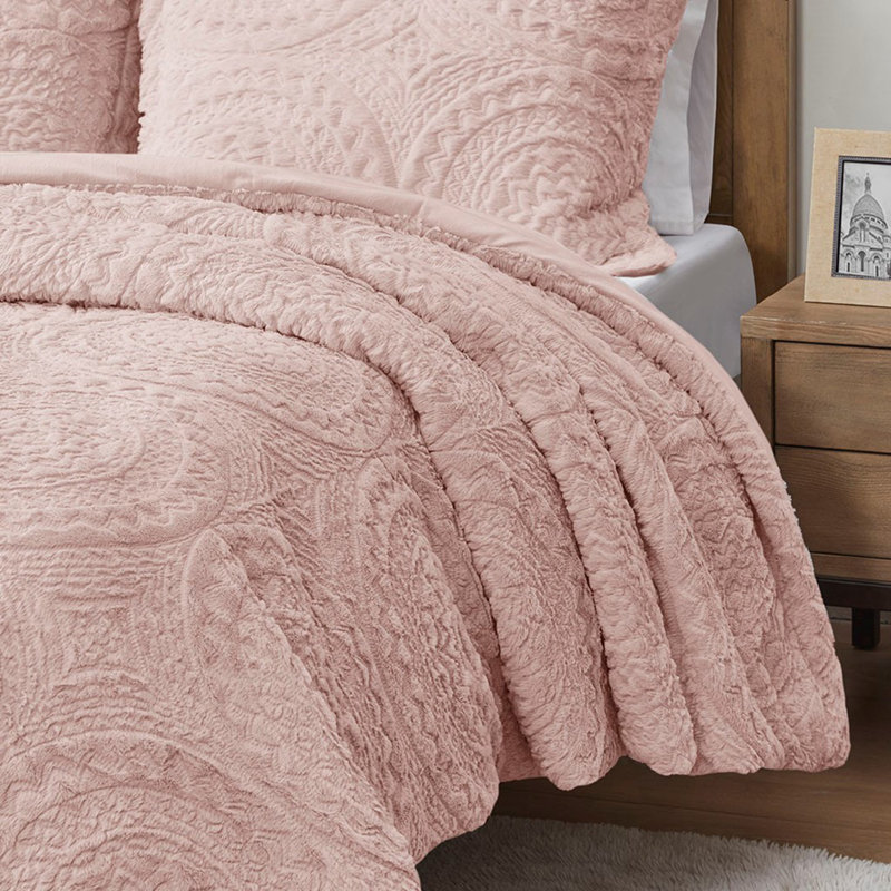 Mini ensemble d'édredon brodé à motif médaillon ultra pelucheux