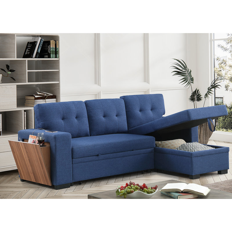 Canapé d'angle rembourré bleu avec jet, design multifonctionnel pour le confort et le rangement, Bleu