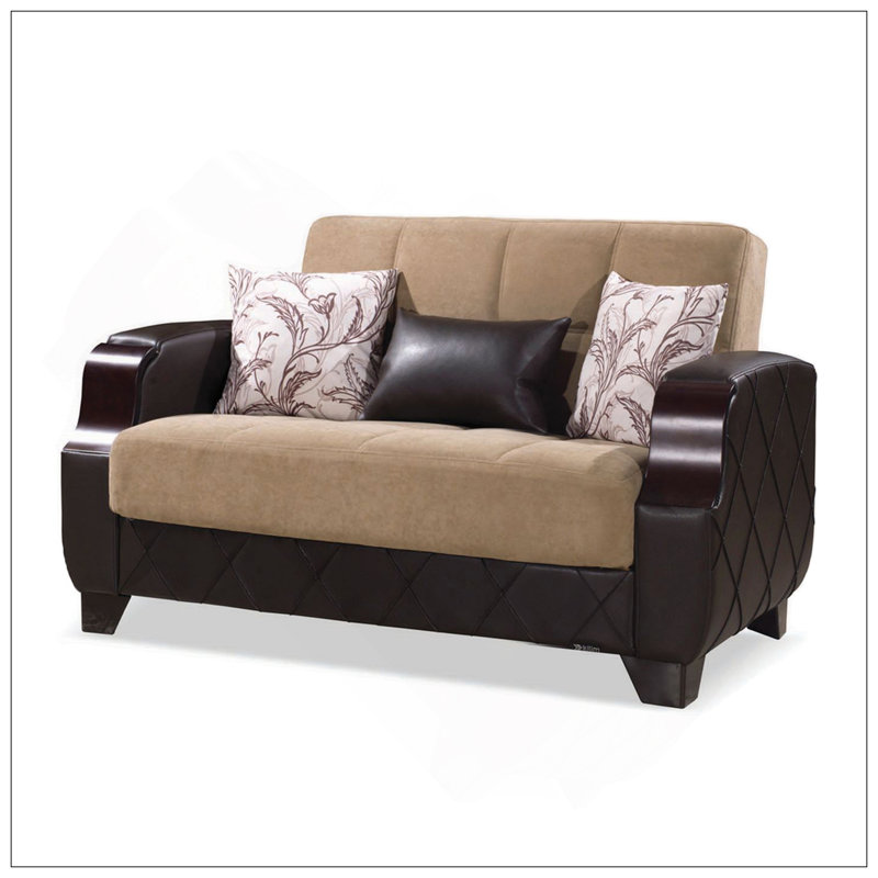 Causeuse convertible rembourrée avec rangement, Brown Fabric