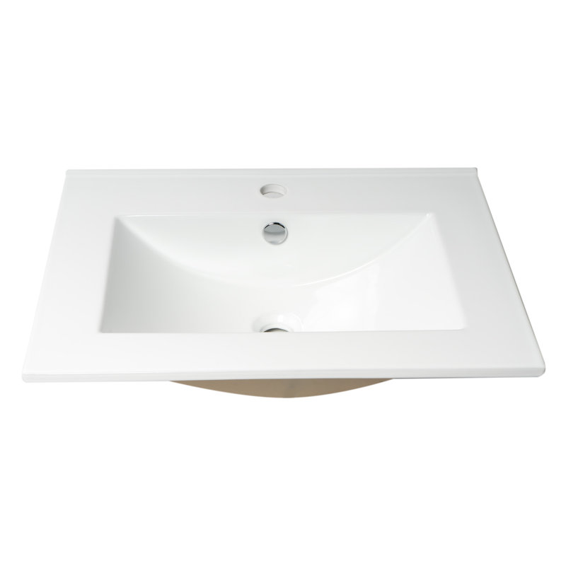 White Ceramic Rectangular Drop-In Bathroom Sink with Overflow