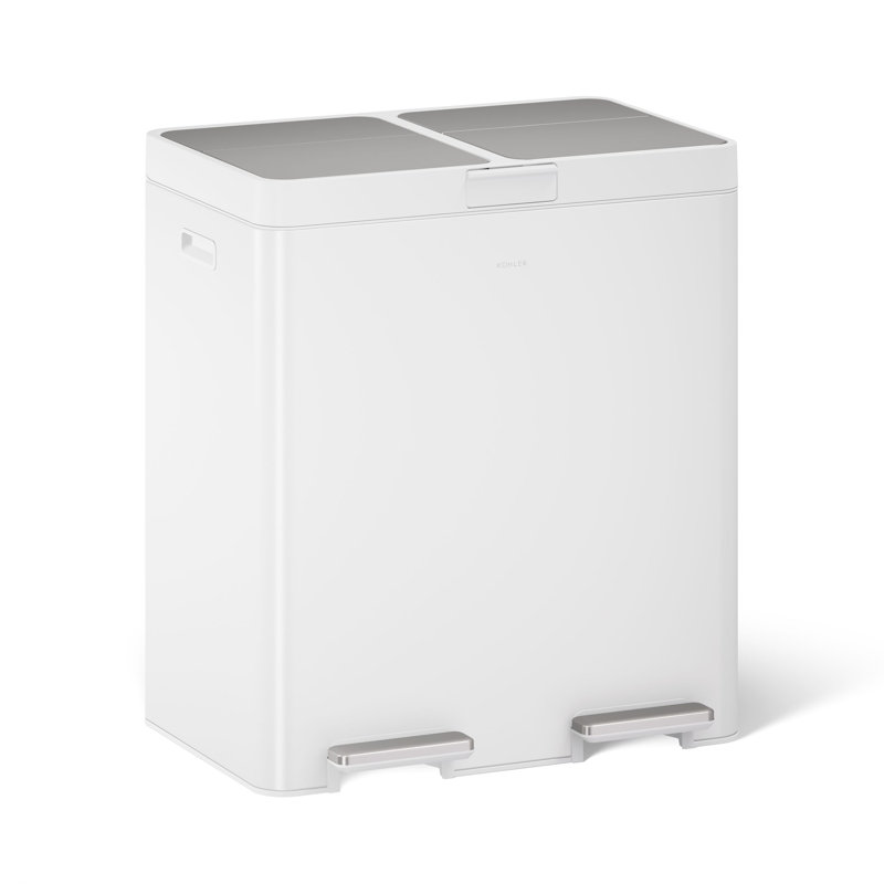 82-Liter Stainless Steel Dual-Bin Step Trash Can, White