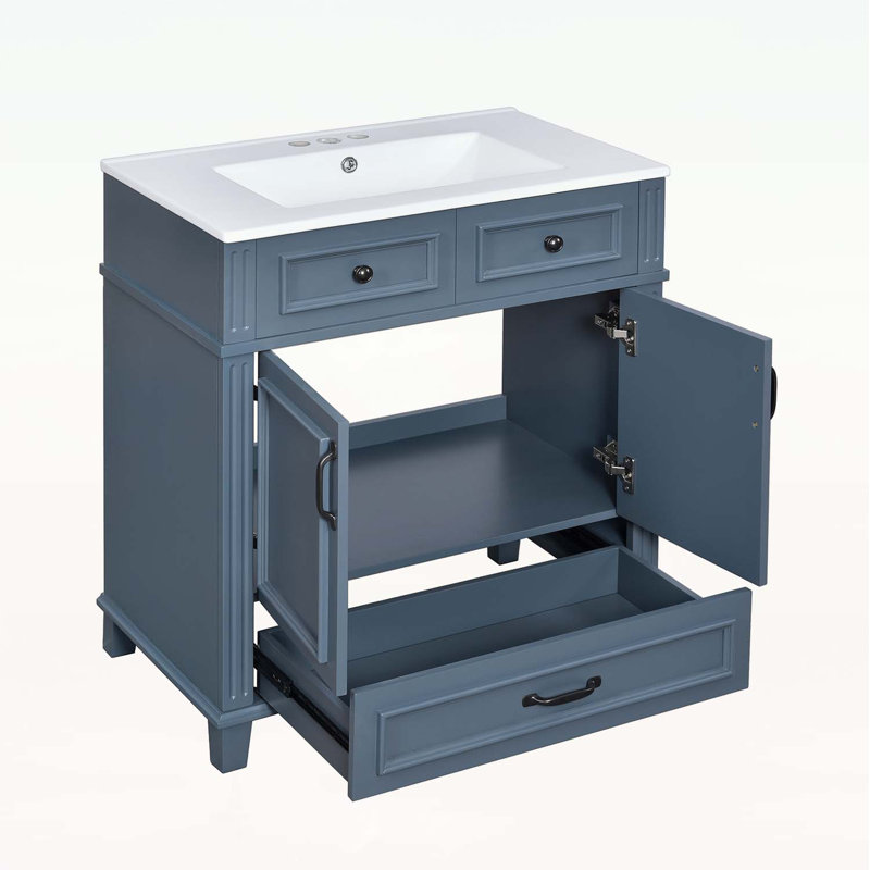 Charmant meuble-lavabo en bois durable avec rangement pratique, Bleu / Noir