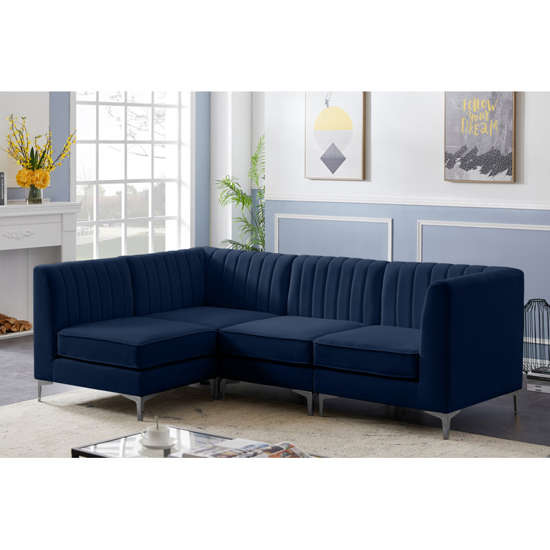Canapé modulaire en velours réversible de 93 po de largeur Enson, Velours bleu marine