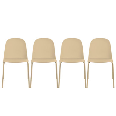 Annunziata Dining Chairs - Modern Stackable Plastic Chairs with Chrome Metal Legs & Solid Back - Set of 4 Kitchen & Dining Room Chairs, Beige