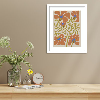 «The Creative Bunch Studio», plante d'intérieur abstraite orange sur fond brun clair encadrée sur papier par The Creative Bunch Studio