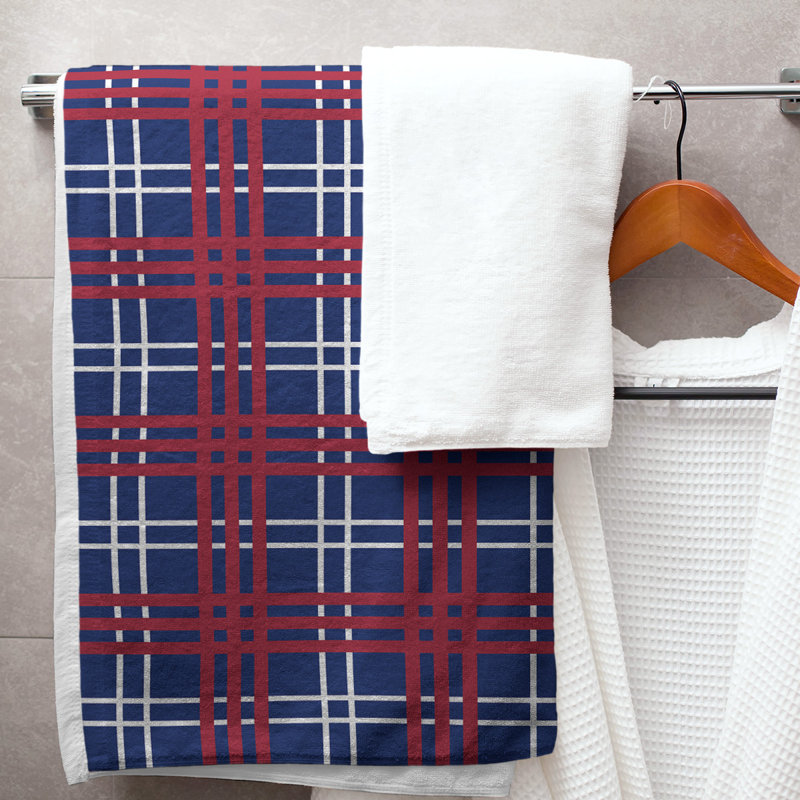 Bath Towel, Polyester/Cotton Blend, Dark Blue/White/Red