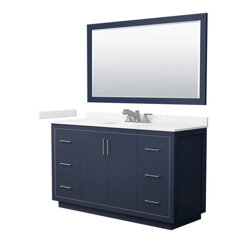 Icon 60" Freestanding Single Bathroom Vanity with Cultured Marble Top, Brushed Nickel, Blue