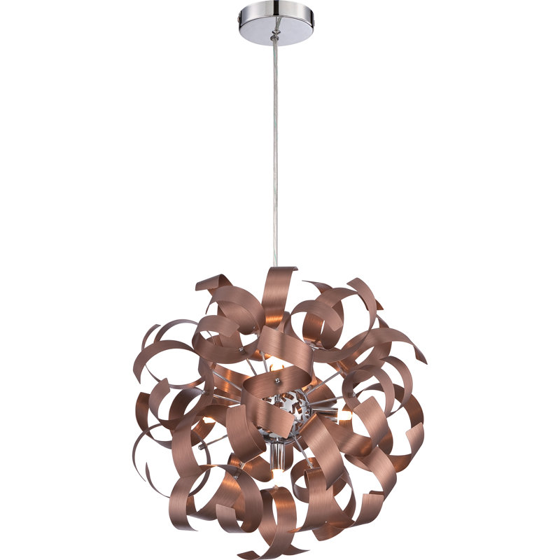 Lustre sphérique unique à 12 lumières Ailis, H 17 po x l 17 po x P 17 po, Cuivre satiné