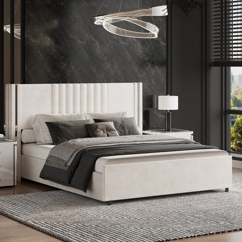 Lit plateforme tapissier Velvet, Blanc, Grand lit