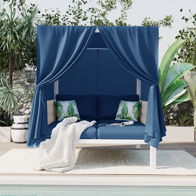 Outdoor Patio Sunbed With Curtains