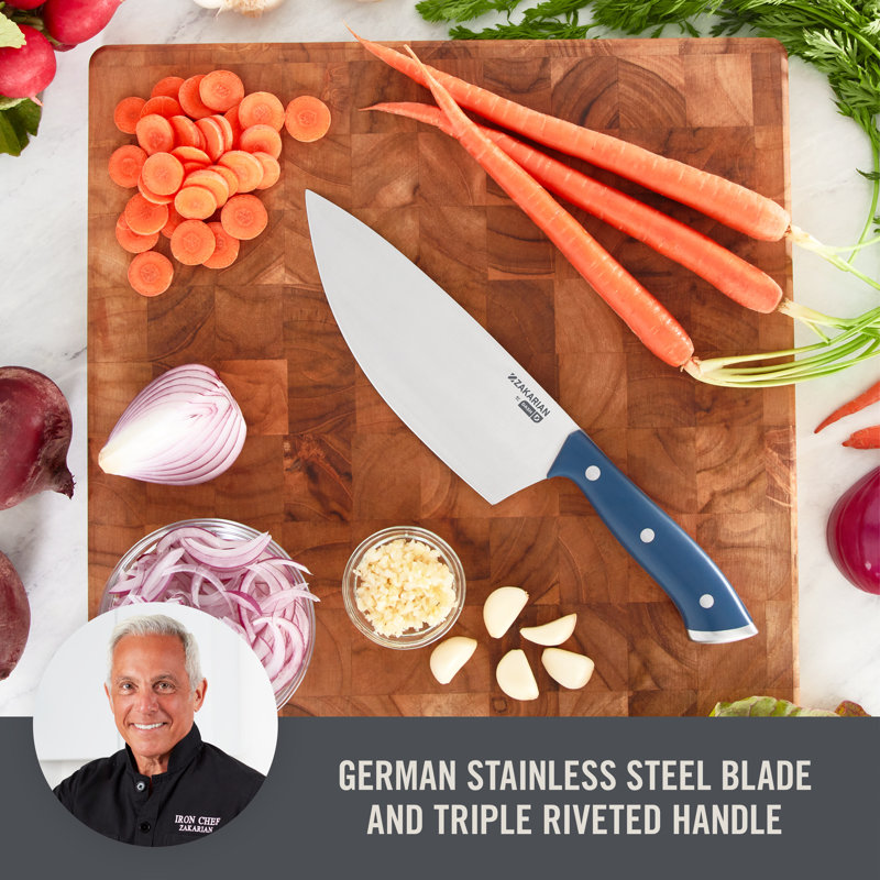 Zakarian by Dash 7" Rocking Chef Knife with Sheath, Blue