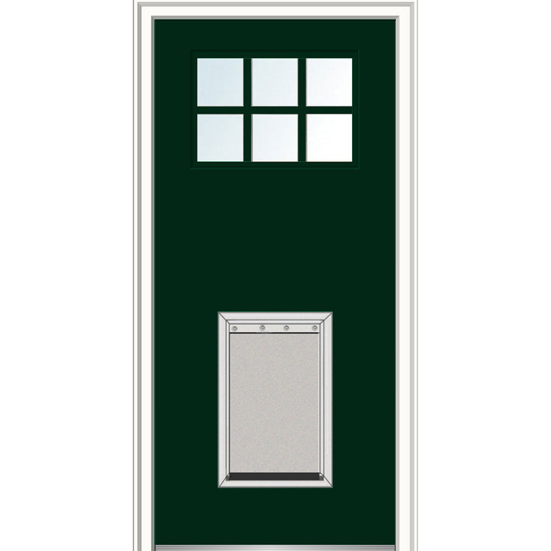 Porte d'entrée pré-montée en fibre de verre Craftsman, Ouverture à droite, H 80 po x l 32 po x P 1,75 po, Vert forêt