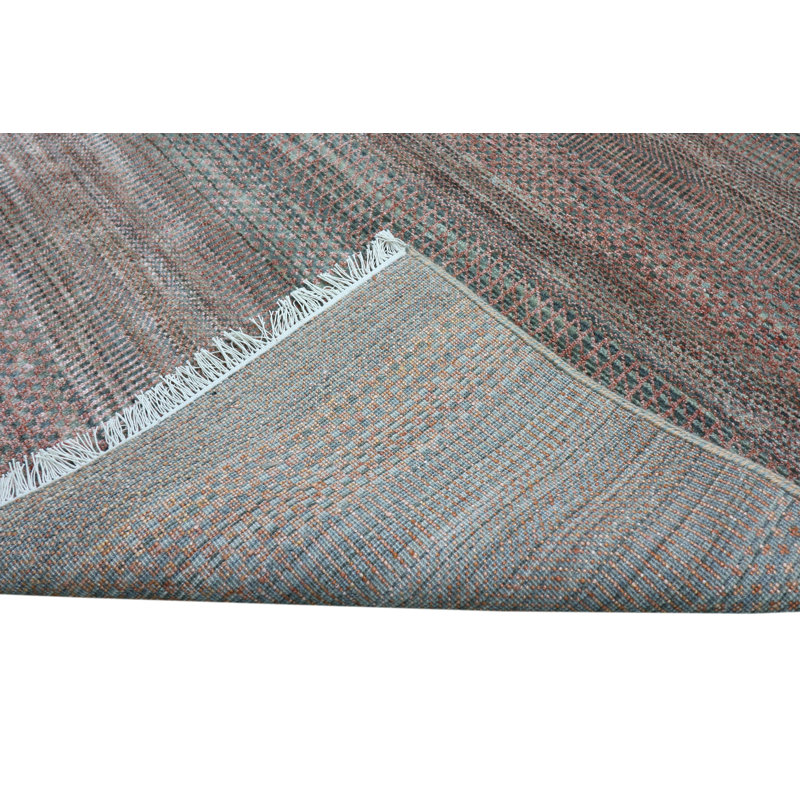 Tapis gris et rouille de haute qualité noué à la main