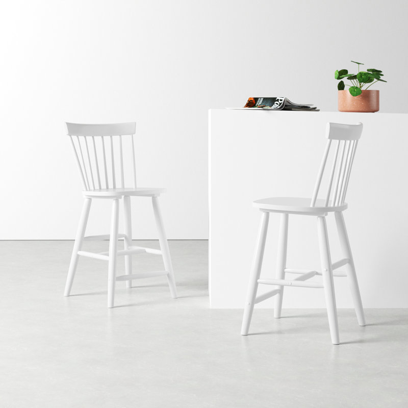 Stacee Solid Wood Counter Stool, White, Counter Stool (24" Seat Height)