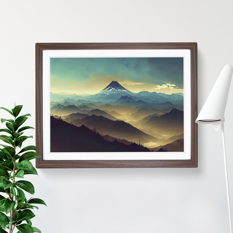 Gentle Japanese Mountains - Single Picture Frame Print, Walnut Framed, 34cm H x 46cm W x 2cm D